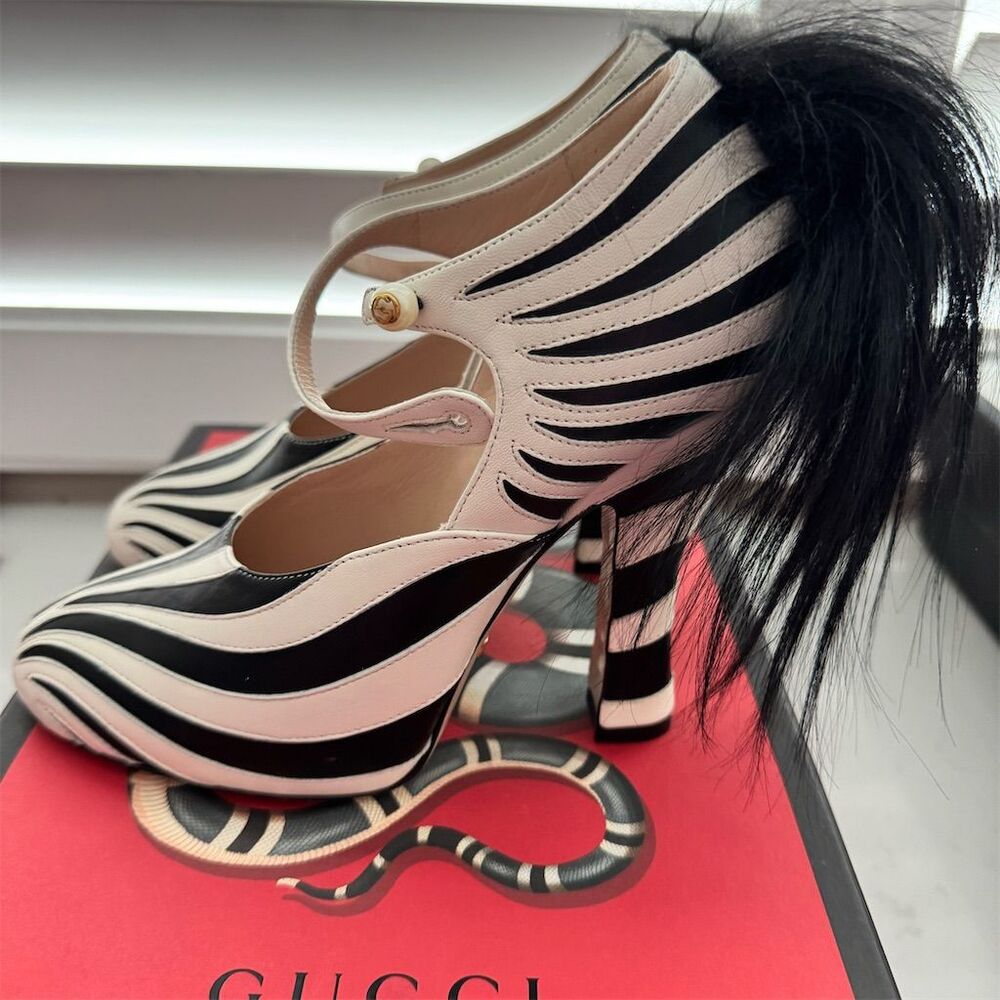 Gucci Lesley Zebra Print Mary Jane Pumps Multicolor Size: 7.5 NIB